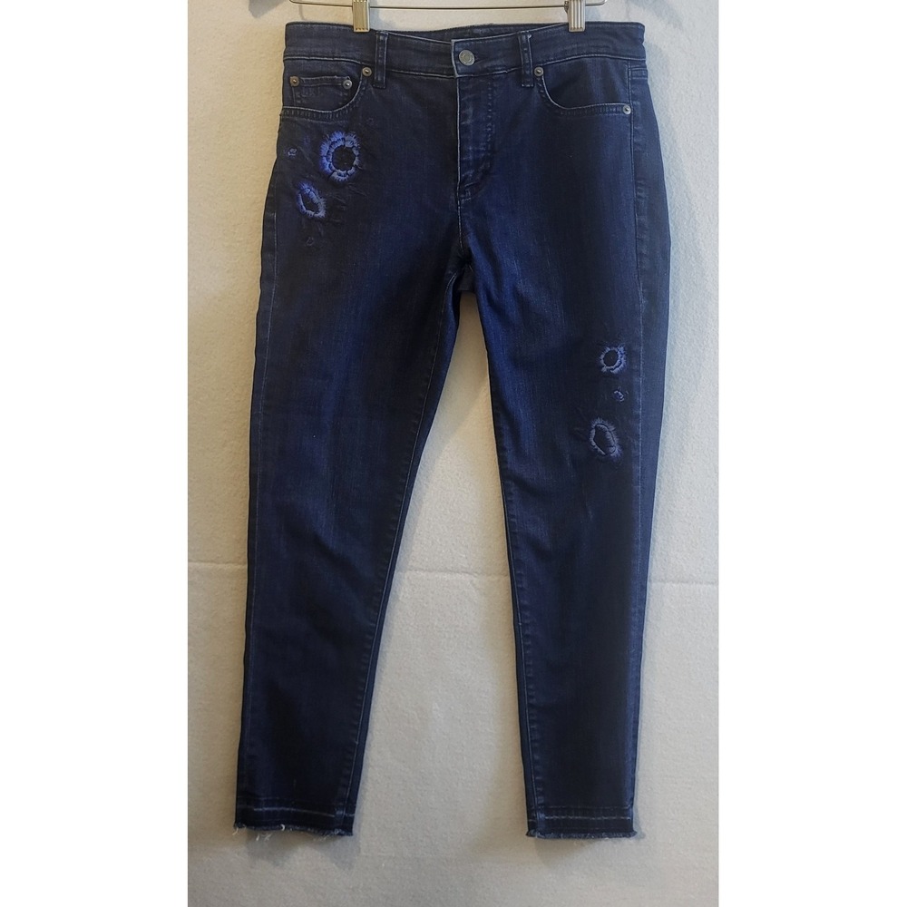 Vtg.Lauren Ralph Lauren Women Jeans,Floal Design, Raw Hem, Skinny Cropped, Size4